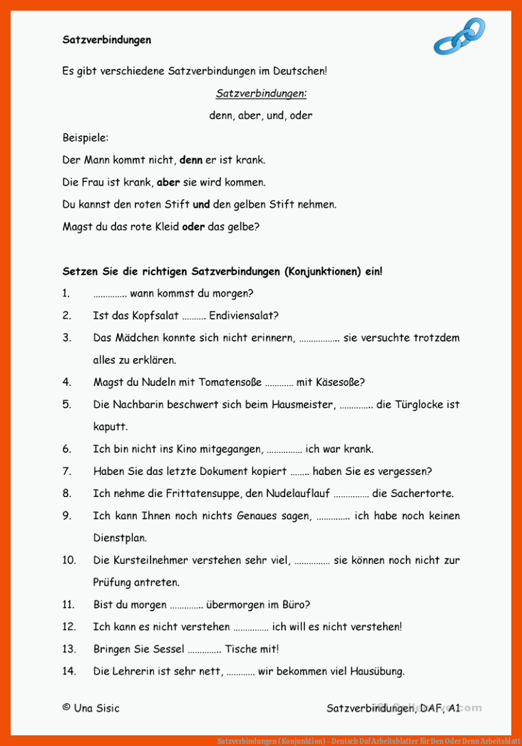 Satzverbindungen (Konjunktion) - Deutsch Daf Arbeitsblatter für den oder denn arbeitsblatt