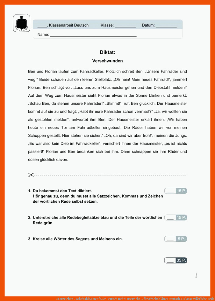 Satzzeichen - ArbeitsblÃ¤tter fÃ¼r Deutsch | meinUnterricht ... für arbeitsblätter deutsch 4 klasse wörtliche rede