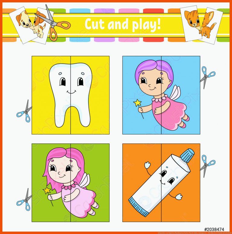 Schneiden und Spielen Flashkarten Farbe Puzzle Zahn, Zahnpasta ... für märchen puzzle arbeitsblatt