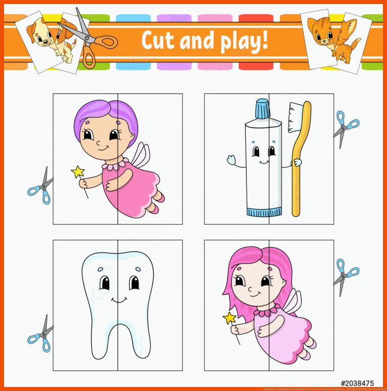 Schneiden und Spielen Flashkarten Farbe Puzzle Zahn, Zahnpasta ... für märchen puzzle arbeitsblatt