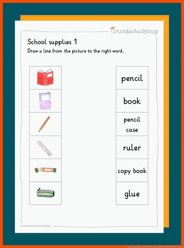 School supplies / Schulsachen für englisch arbeitsblätter more 2