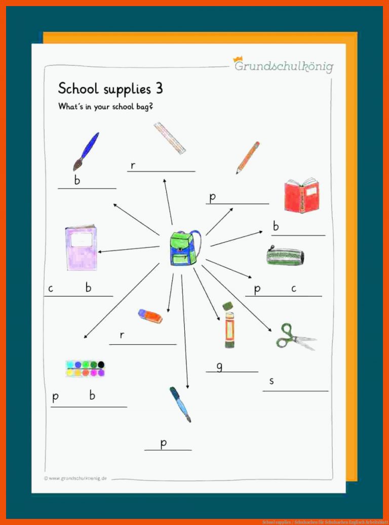 School supplies / Schulsachen für schulsachen englisch arbeitsblatt