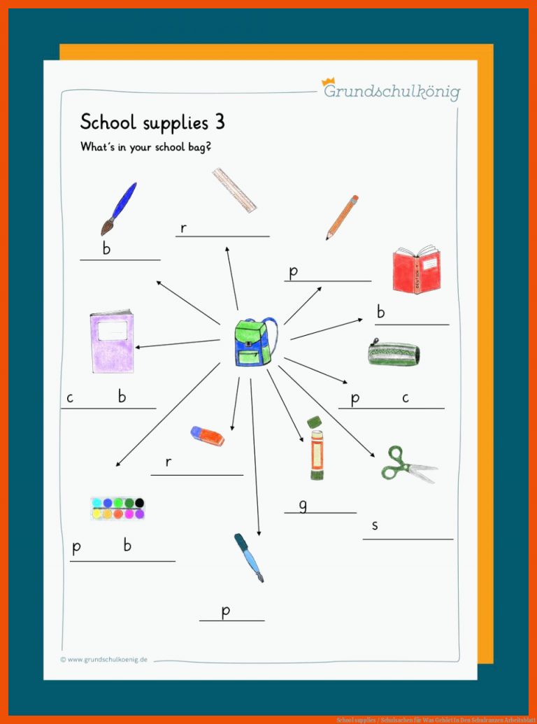School supplies / Schulsachen für was gehört in den schulranzen arbeitsblatt