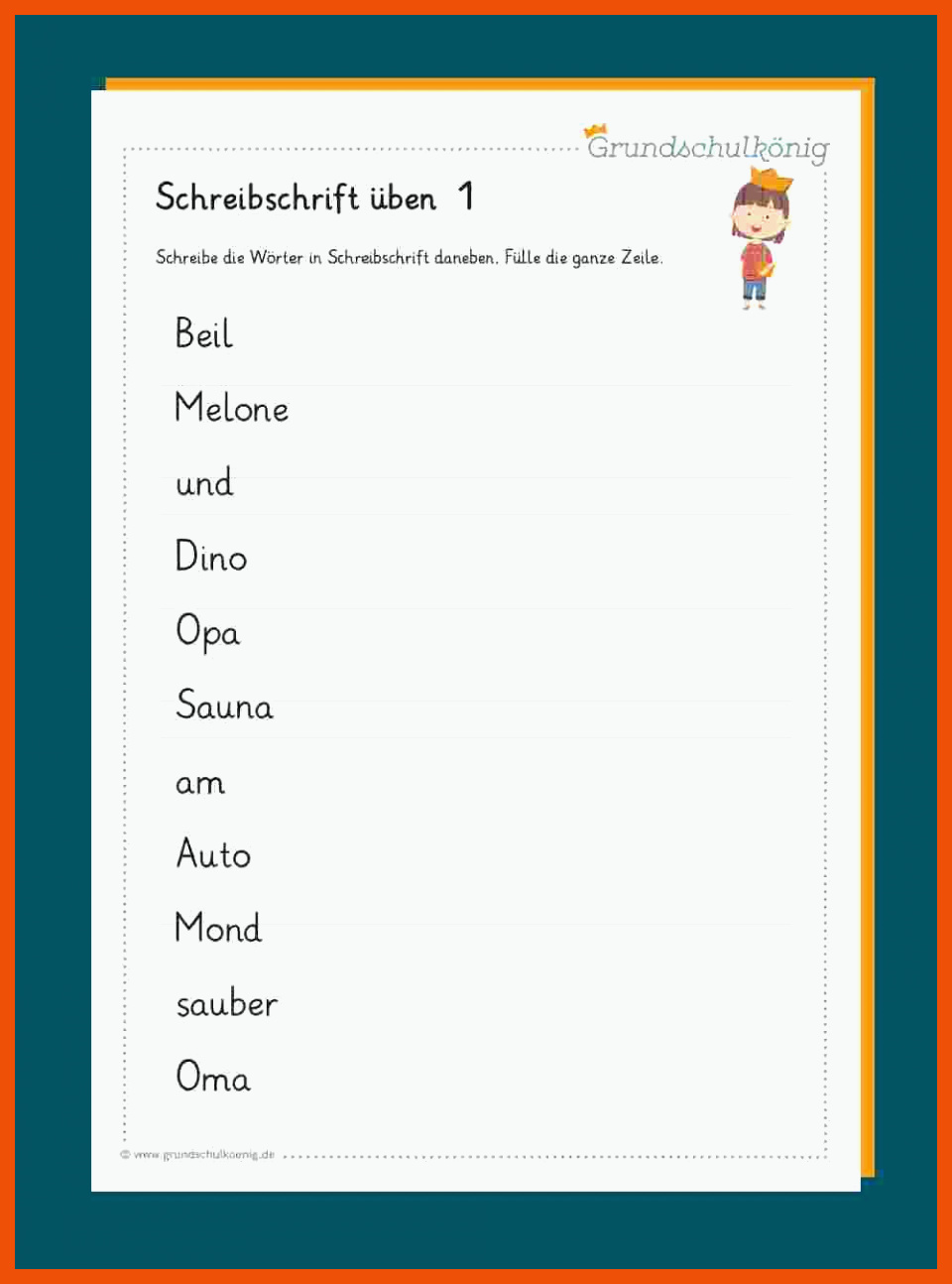 Kostenlose Arbeitsblätter Schreibschrift üben - Deutsch Arbeitsblätter