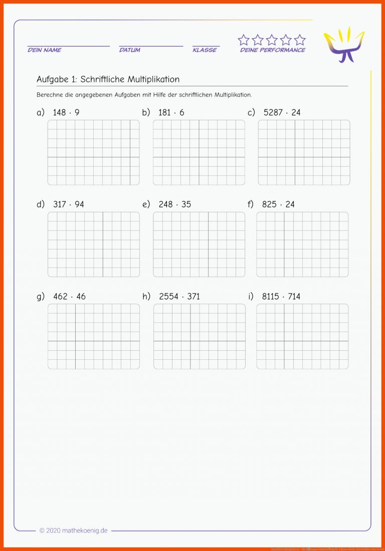 Schriftlich Multiplizieren - Mit Ãbungen | MathekÃ¶nig für 2 klasse mathe arbeitsblätter mal geteilt