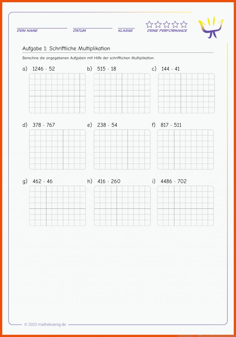 Schriftlich Multiplizieren - Mit Ãbungen MathekÃ¶nig Fuer Mal Rechnen Arbeitsblatt