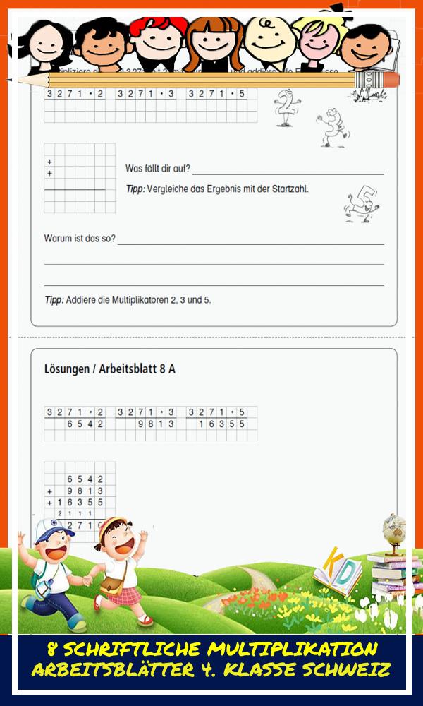 8 Schriftliche Multiplikation Arbeitsblätter 4. Klasse Schweiz