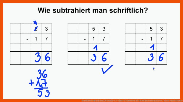 Schriftliche Subtraktion ArbeitsblÃ¤tter Klasse 3|Mathefritz für schriftliches subtrahieren 3 klasse arbeitsblätter