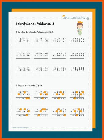 Schriftliche Addition Fehler Finden Arbeitsblatt