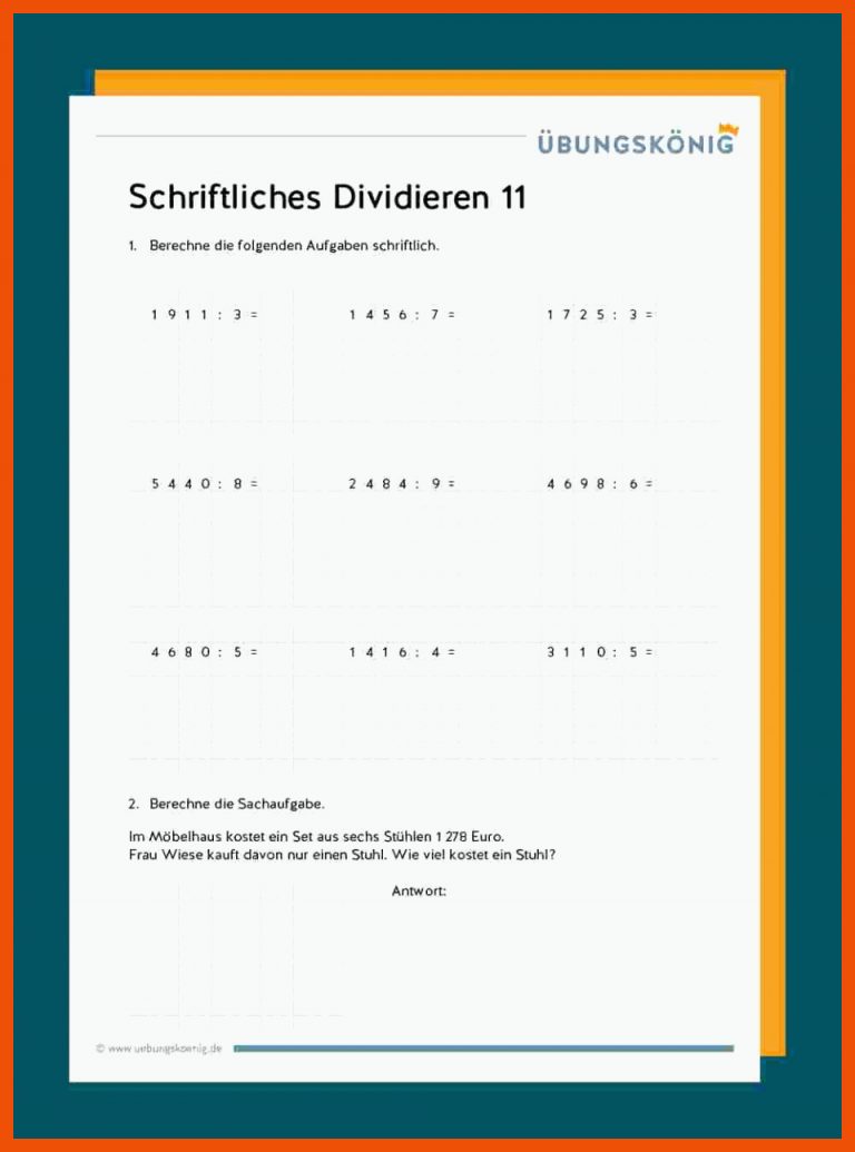 Schriftliches Dividieren für arbeitsblätter division 2. klasse