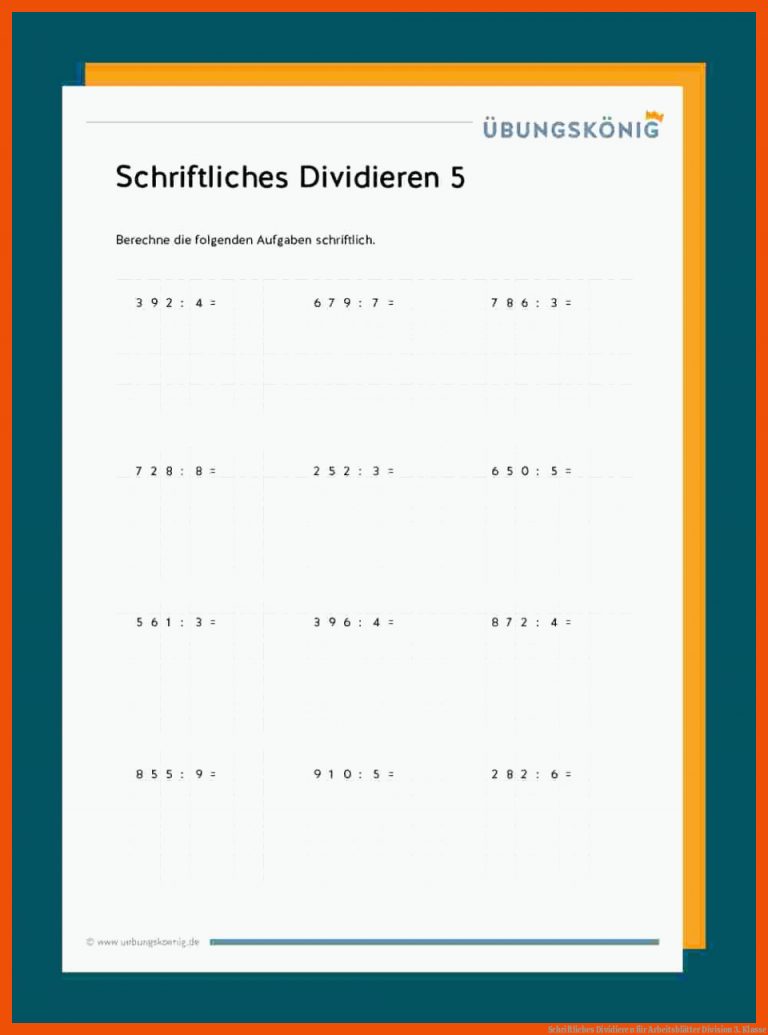 Schriftliches Dividieren für arbeitsblätter division 3. klasse