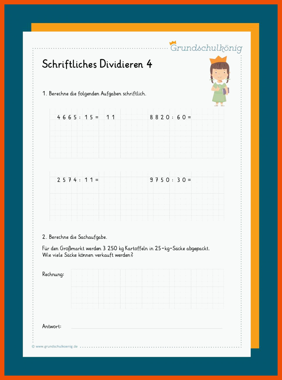 9 Arbeitsblatt Schriftliche Division - Mathe Arbeitsblätter