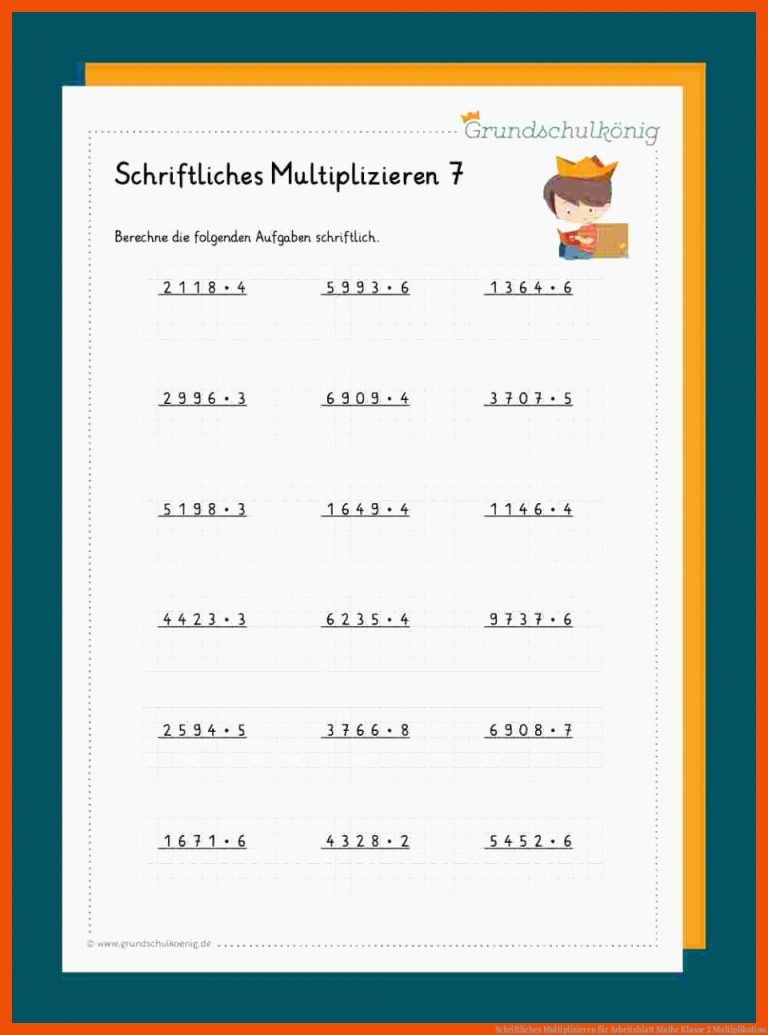 Schriftliches Multiplizieren für arbeitsblatt mathe klasse 2 multiplikation