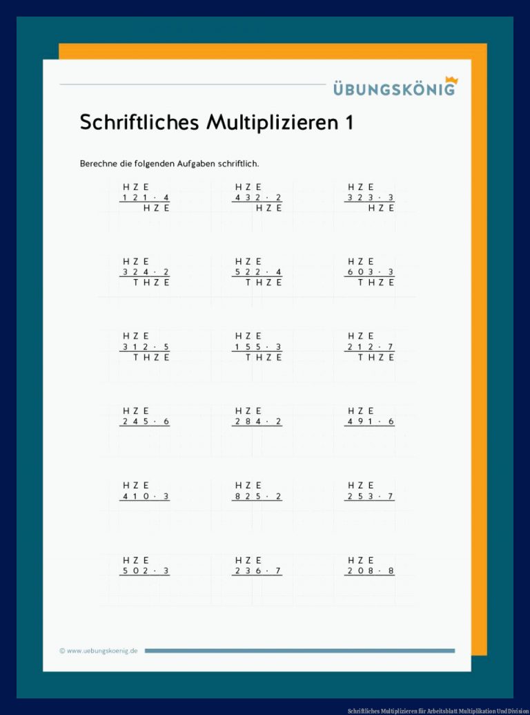 Schriftliches Multiplizieren Fuer Arbeitsblatt Multiplikation Und Division