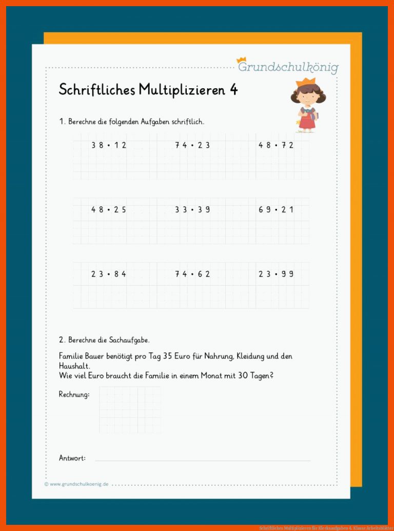 Schriftliches Multiplizieren für klecksaufgaben 4. klasse arbeitsblätter