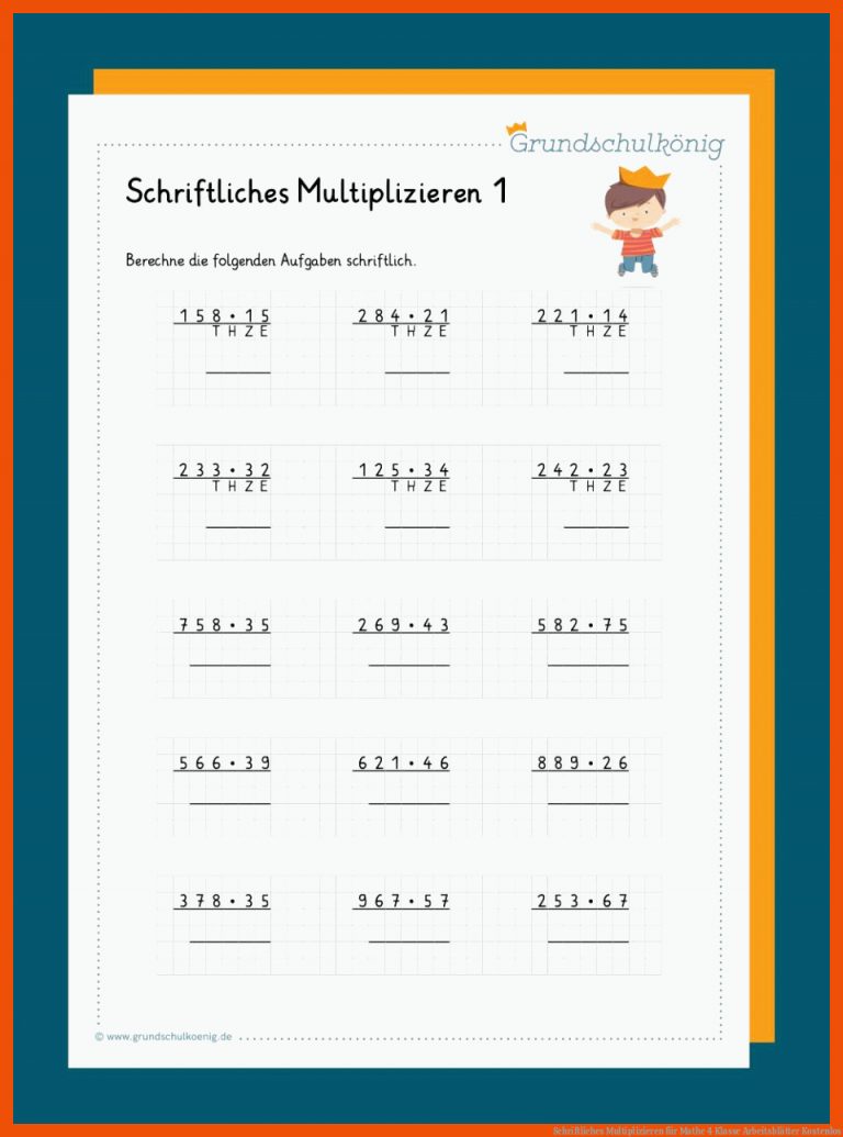 Schriftliches Multiplizieren für mathe 4 klasse arbeitsblätter kostenlos
