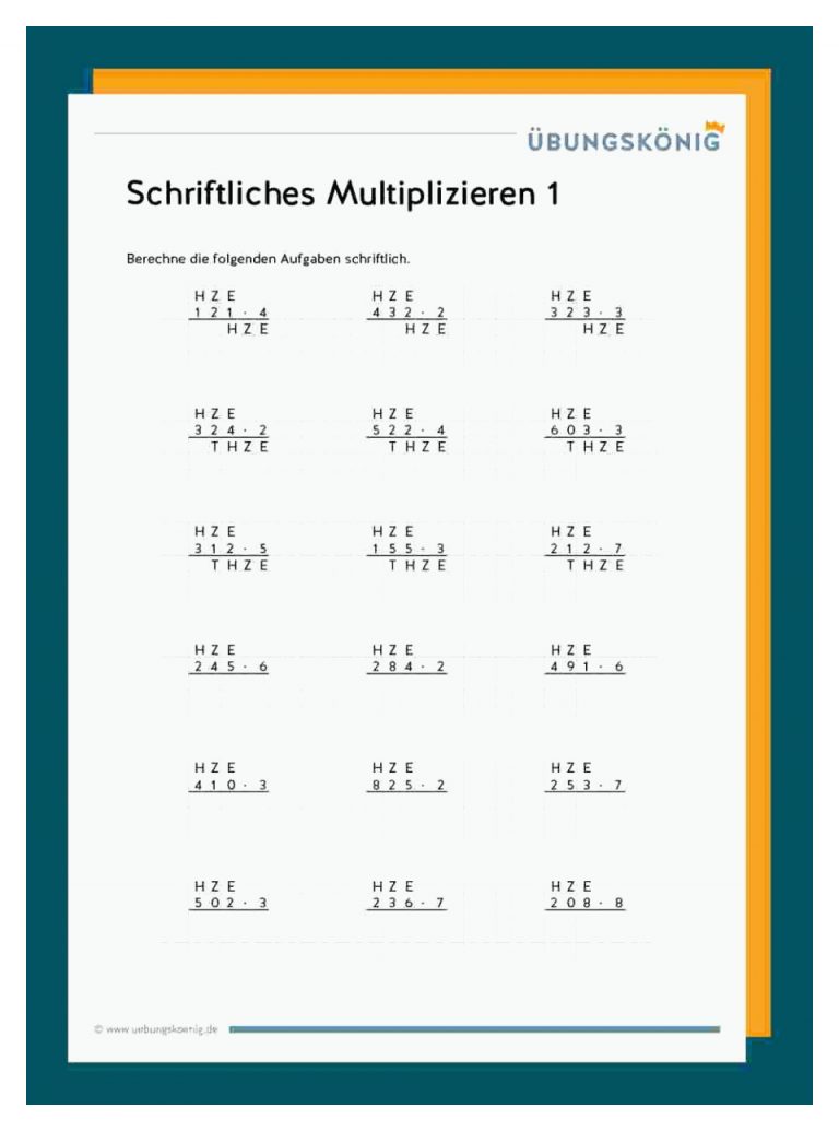 Schriftliches Multiplizieren Fuer Multiplizieren Rechnen Mit Dezimalzahlen Arbeitsblatt