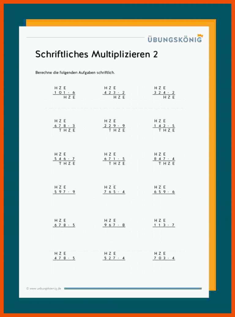 Schriftliches Multiplizieren für rechnen 2. klasse arbeitsblätter kostenlos