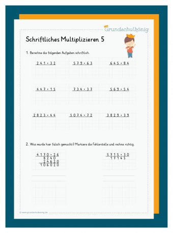 23 Schriftliche Multiplikation Arbeitsblätter 5 Klasse