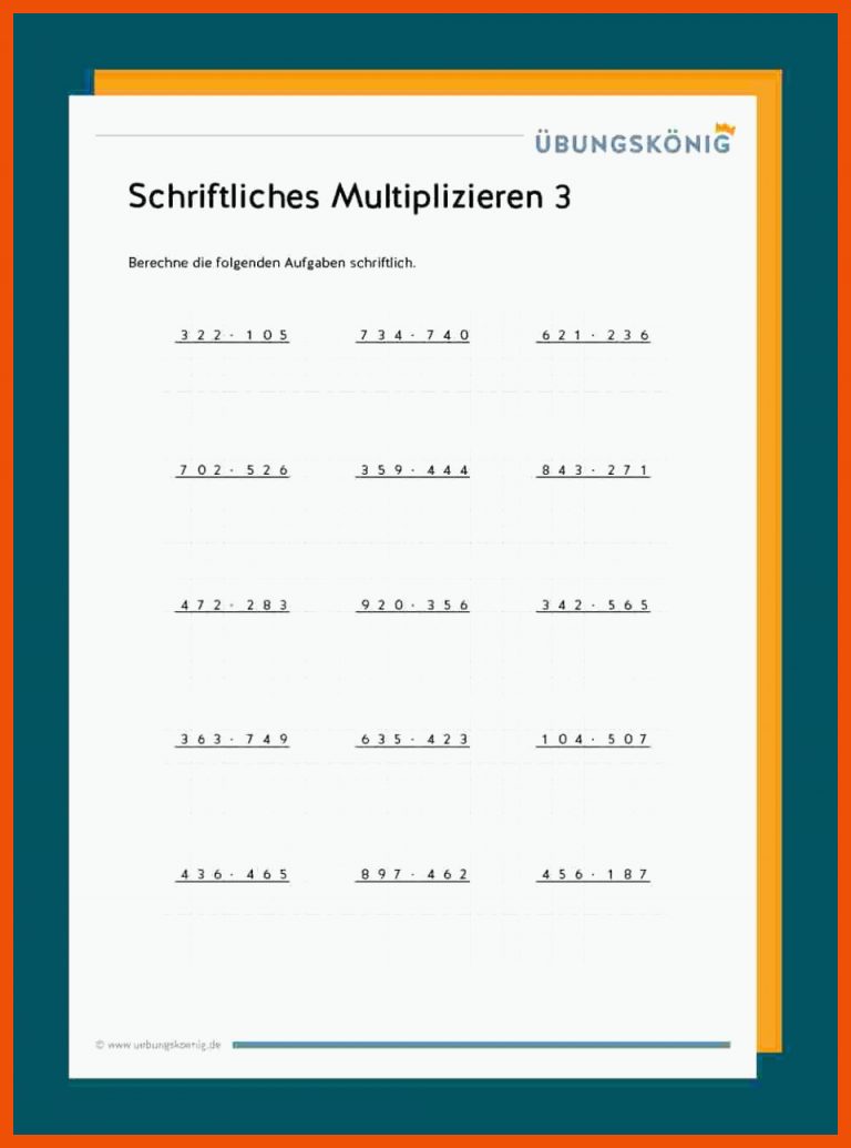 Schriftliches Multiplizieren für schriftliche multiplikation arbeitsblätter klasse 5 mit lösungen