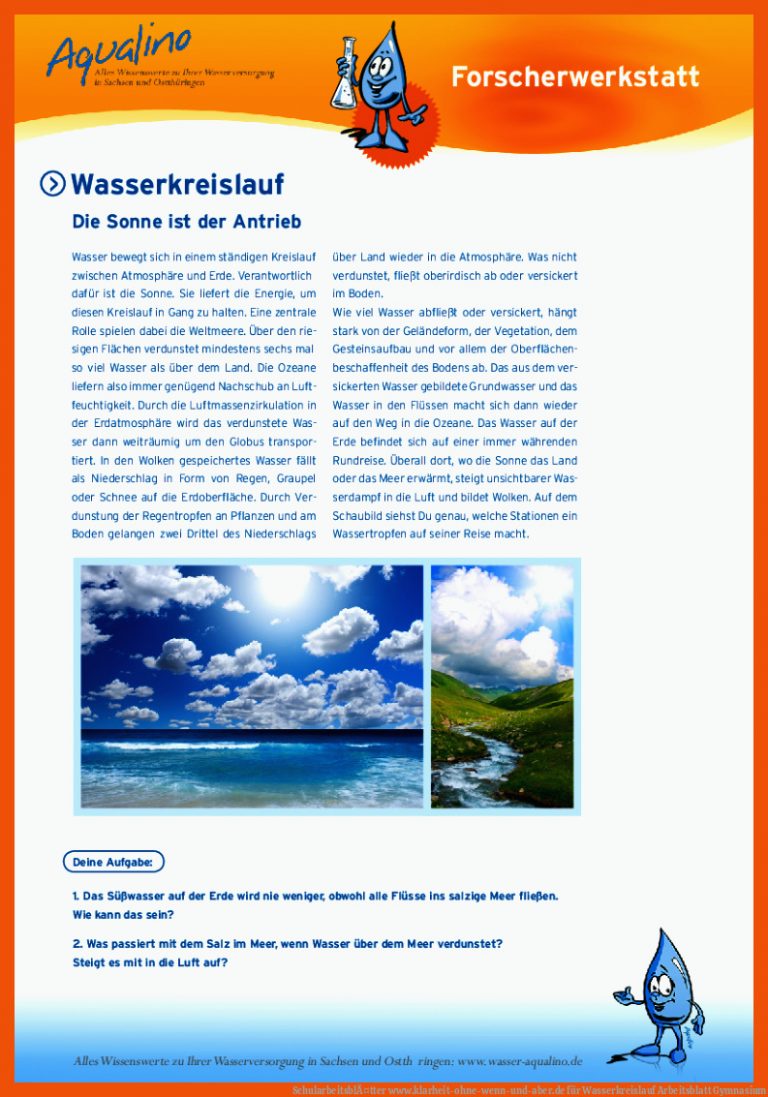 SchularbeitsblÃ¤tter | www.klarheit-ohne-wenn-und-aber.de für wasserkreislauf arbeitsblatt gymnasium