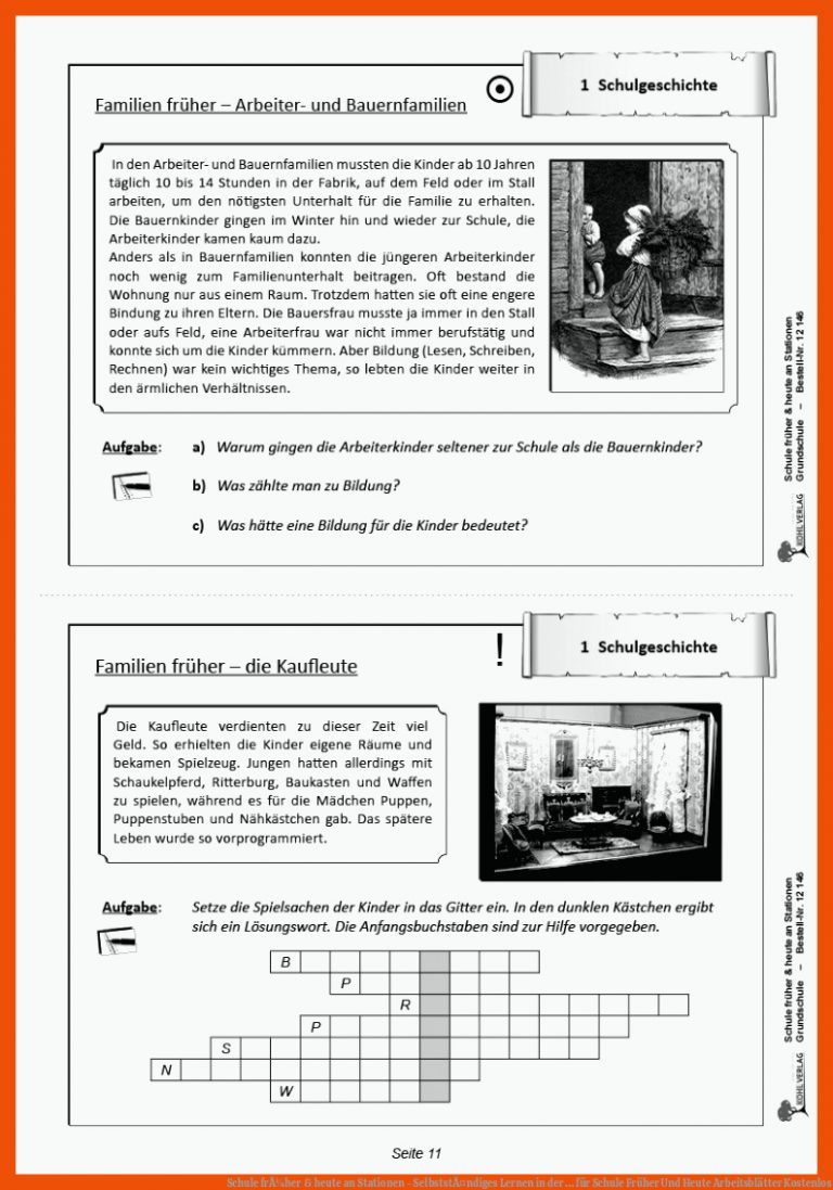 Schule frÃ¼her & heute an Stationen - SelbststÃ¤ndiges Lernen in der ... für schule früher und heute arbeitsblätter kostenlos