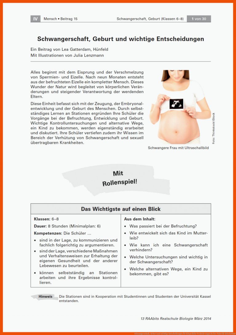 Schwangerschaft, Geburt und wichtige Entscheidungen für körperliche veränderungen in der pubertät arbeitsblatt