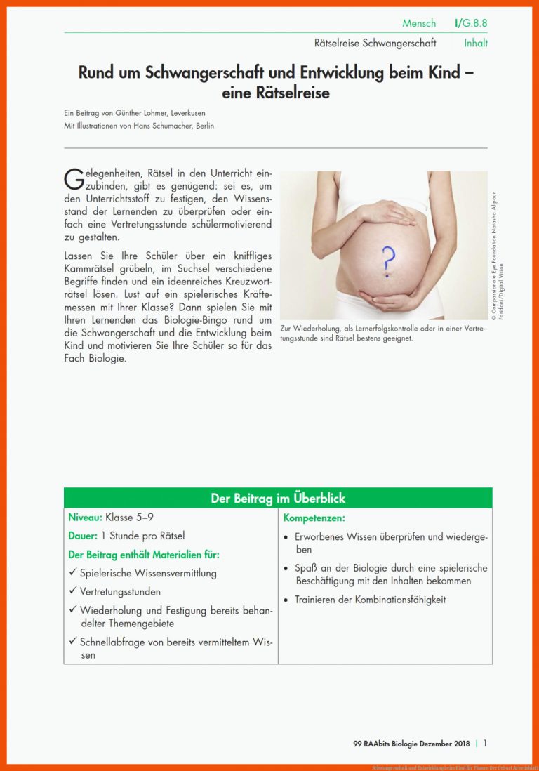 Schwangerschaft Und Entwicklung Beim Kind Fuer Phasen Der Geburt Arbeitsblatt