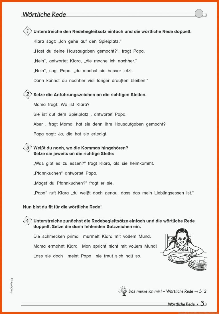 Schwerpunkte Fuer Arbeitsblätter Deutsch 4 Klasse Wörtliche Rede