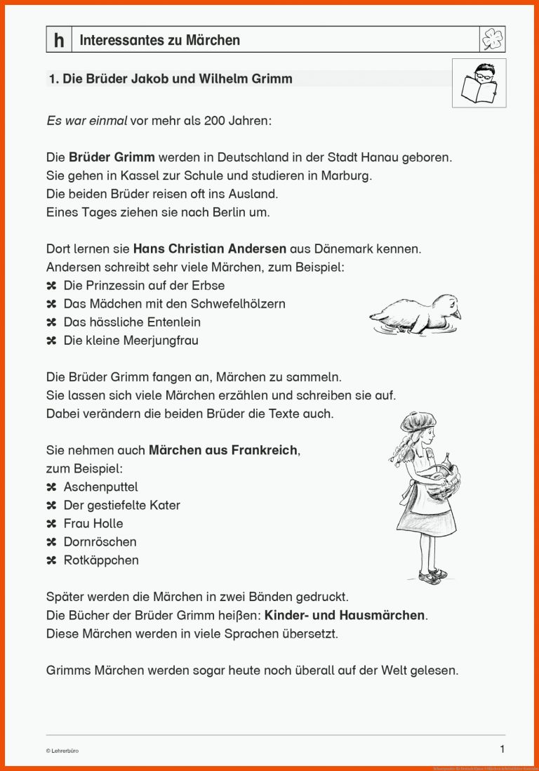 Schwerpunkte für deutsch klasse 5 märchen arbeitsblätter kostenlos