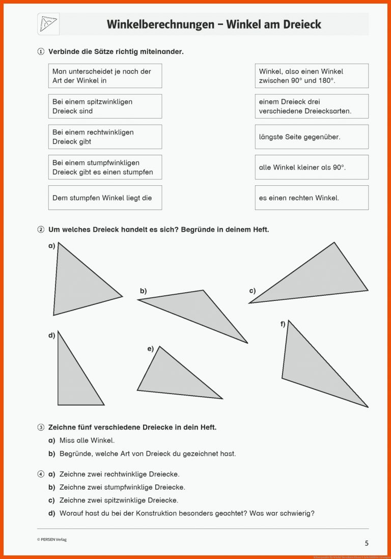 Schwerpunkte Fuer Winkel Berechnen Klasse 6 Arbeitsblätter Lösungen