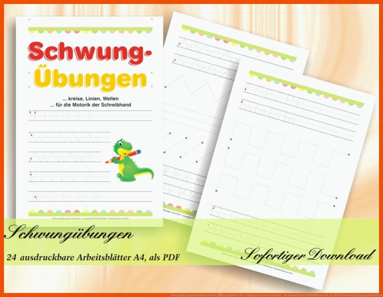 SchwungÃ¼bungen Grafomotorische ÃbungsblÃ¤tter fÃ¼r Kindergarten und Vorschule - 24 ausdruckbare ArbeitsblÃ¤tter A4, als PDF für schwungübungen arbeitsblätter