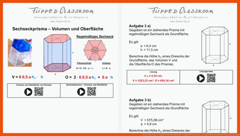 Sechseckprisma - Volumen und OberflÃ¤che - Flipped Classroom ... für oberflächeninhalt prisma arbeitsblatt