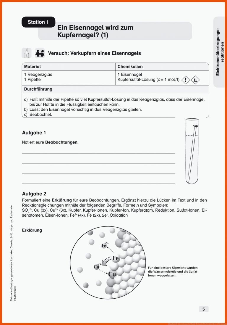 Sekundarstufe Unterrichtsmaterial Chemie für chemie arbeitsblätter klasse 8 mit lösungen