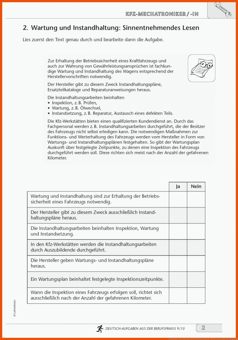 Sekundarstufe Unterrichtsmaterial Deutsch Alltag und Beruf ... für kfz mechatroniker arbeitsblätter pdf