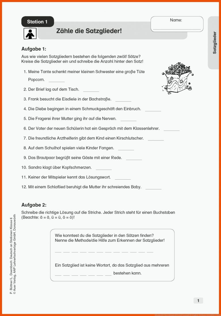 Sekundarstufe Unterrichtsmaterial Deutsch Grammatik für satzglieder bestimmen arbeitsblätter 6 klasse