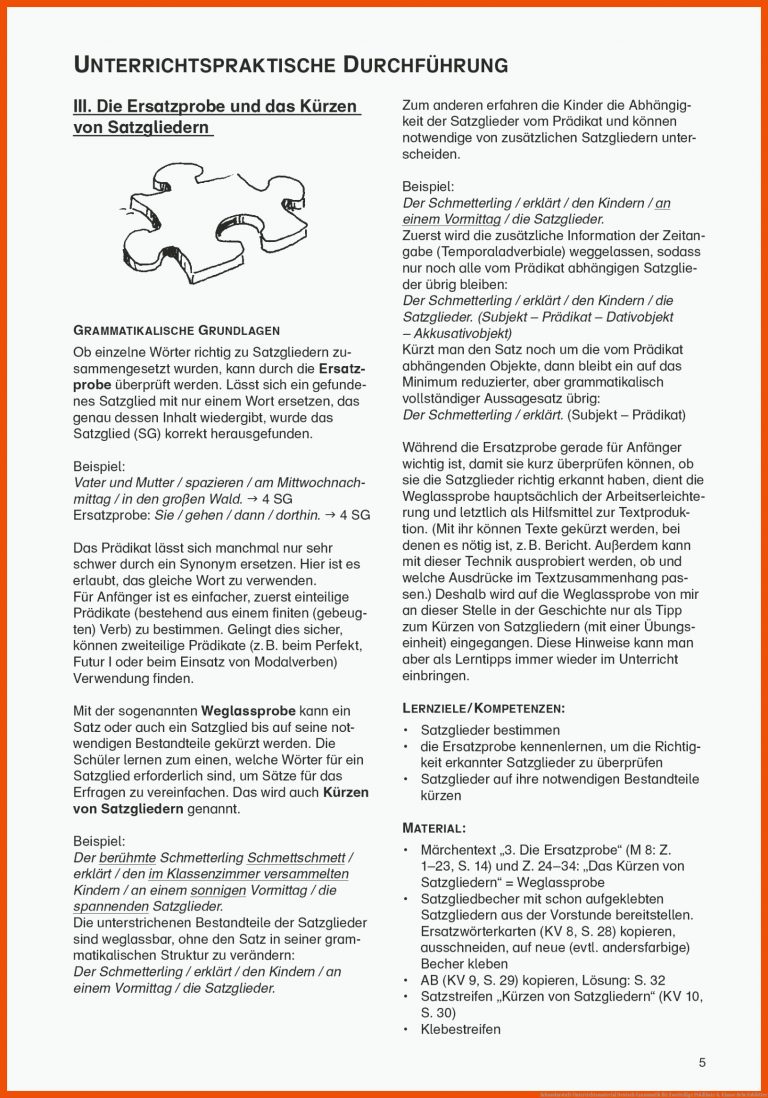 Sekundarstufe Unterrichtsmaterial Deutsch Grammatik für zweiteilige prädikate 4. klasse arbeitsblätter