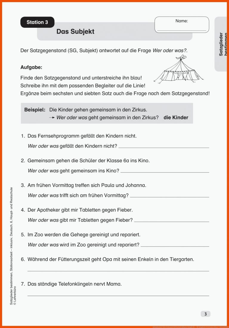 Sekundarstufe Unterrichtsmaterial Deutsch Inklusion Satzglieder ... für satzglieder bestimmen klasse 7 arbeitsblätter