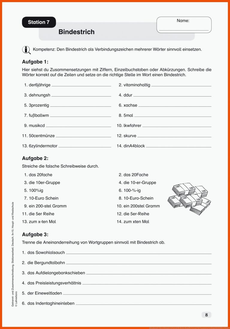Sekundarstufe Unterrichtsmaterial Deutsch Rechtschreibung für getrennt und zusammenschreibung arbeitsblätter klasse 8