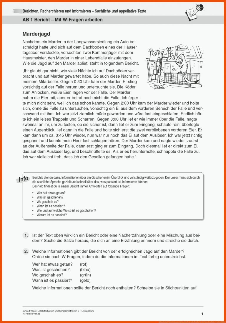 Sekundarstufe Unterrichtsmaterial Deutsch Texte schreiben für bericht schreiben klasse 6 arbeitsblätter
