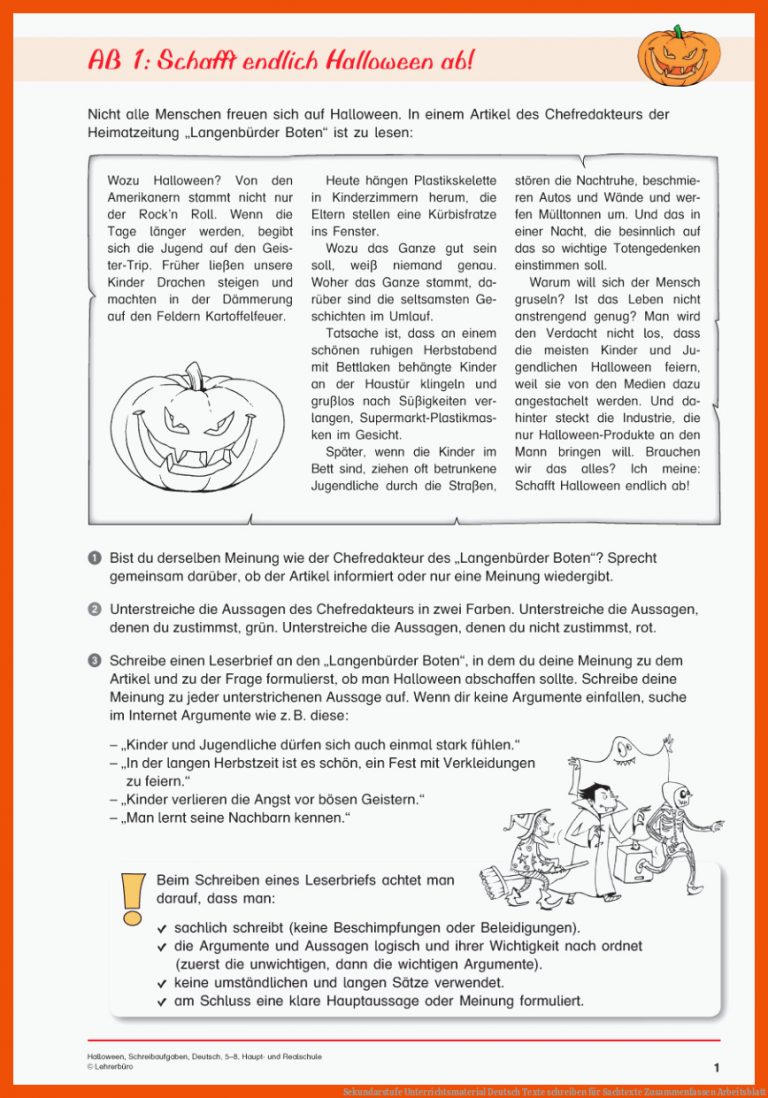 Sekundarstufe Unterrichtsmaterial Deutsch Texte Schreiben Fuer Sachtexte Zusammenfassen Arbeitsblatt