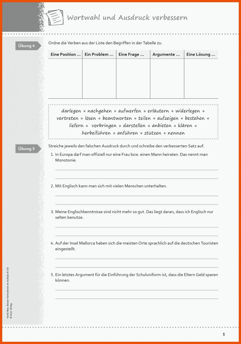 Sekundarstufe Unterrichtsmaterial Deutsch Texte schreiben Wortwahl ... für ausdruck und stil verbessern arbeitsblätter pdf