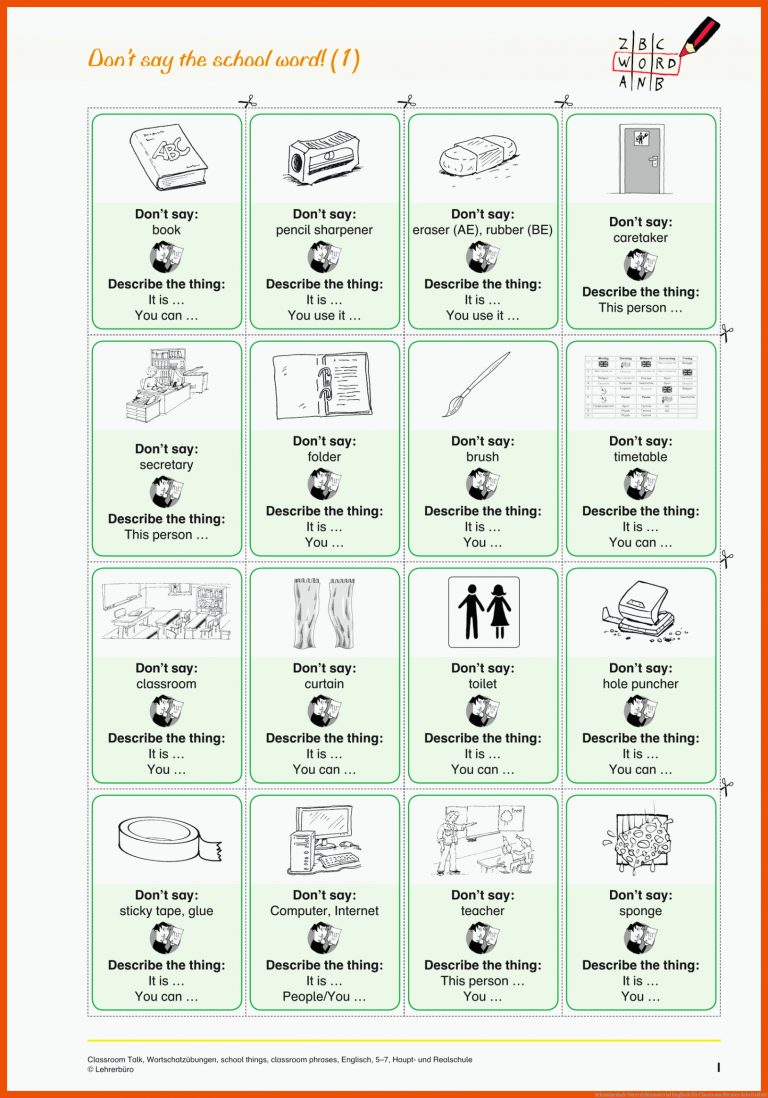 Sekundarstufe Unterrichtsmaterial Englisch für classroom phrases arbeitsblatt