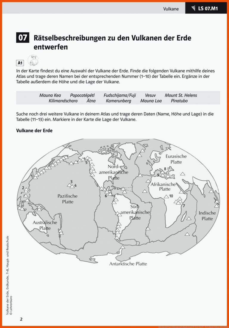 Sekundarstufe Unterrichtsmaterial Erdkunde/Geografie Erde/Umwelt ... für erdkunde vulkane arbeitsblätter