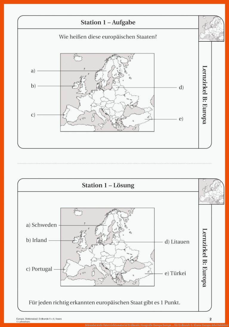 Sekundarstufe Unterrichtsmaterial Erdkunde/Geografie Europa Europa ... für erdkunde 6. klasse europa arbeitsblätter