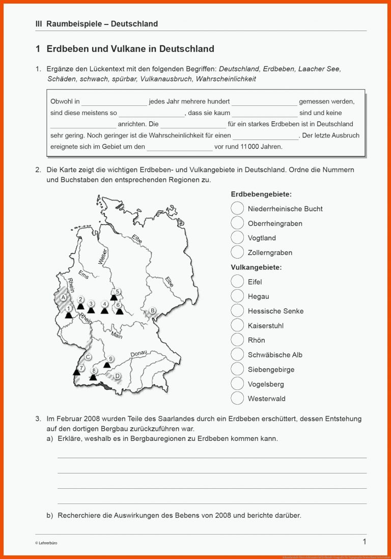 Sekundarstufe Unterrichtsmaterial Erdkunde/geografie Fuer topographie Deutschland Arbeitsblatt