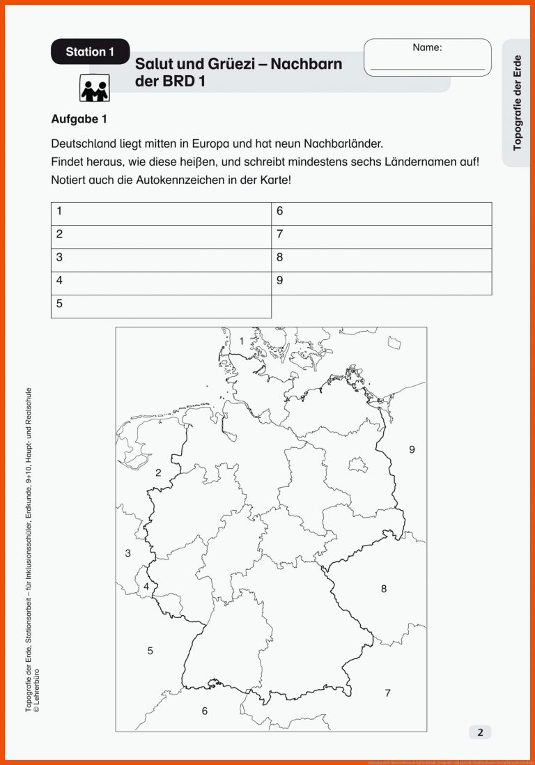 Sekundarstufe Unterrichtsmaterial Erdkunde/geografie Inklusion Fuer Nachbarländer Deutschland Arbeitsblatt