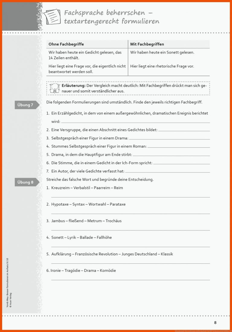 Sekundarstufe Unterrichtsmaterial für ausdruck und stil verbessern arbeitsblätter pdf