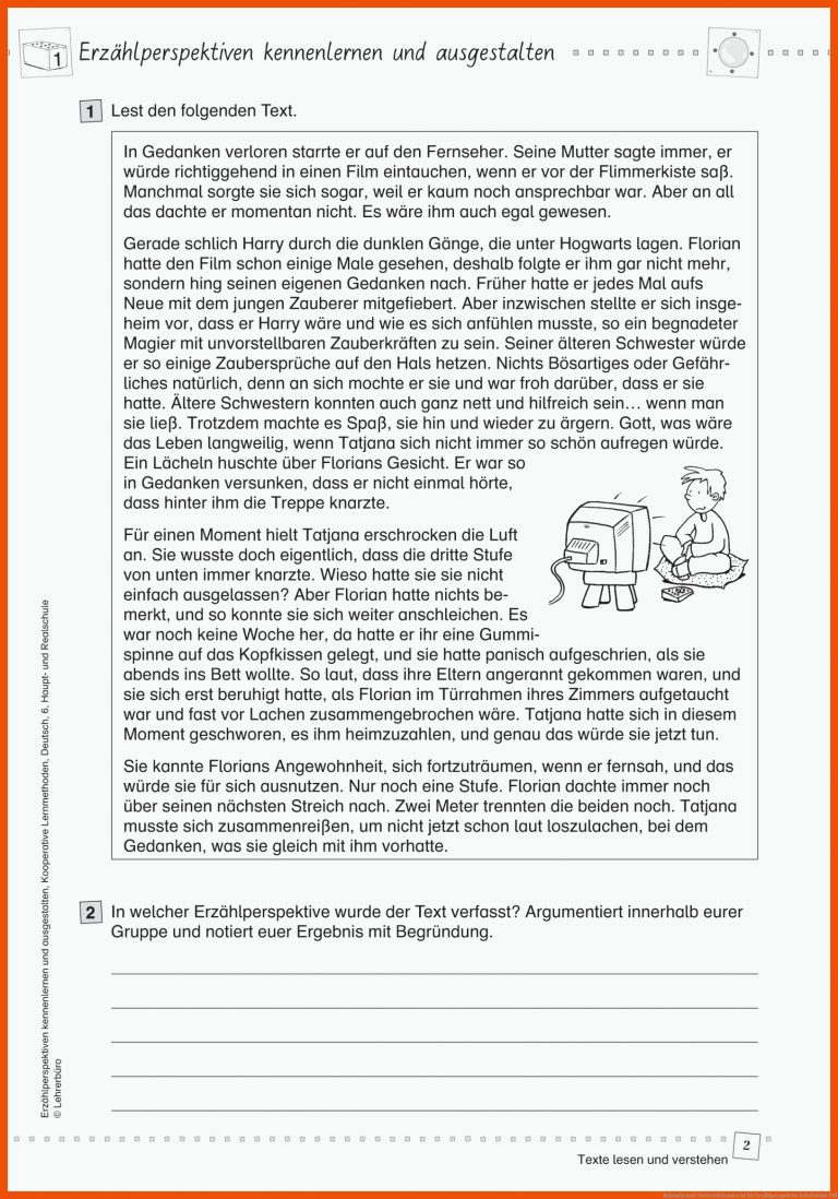 Sekundarstufe Unterrichtsmaterial für erzählperspektive arbeitsblatt pdf