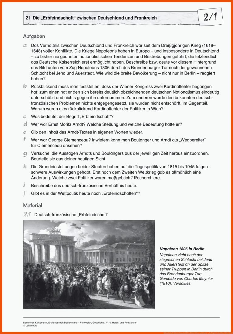 Sekundarstufe Unterrichtsmaterial Geschichte Neuere und neueste ... für napoleon steckbrief arbeitsblatt